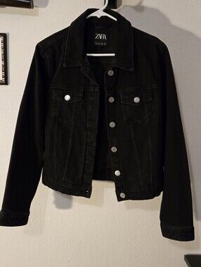 ZARA Black Grunge and Punk Denim Jean Jacket